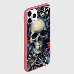 Чехол iPhone 11 Pro матовый Стимпанк композиция с черепом - нейросеть, цвет: 3D-малиновый — фото 2