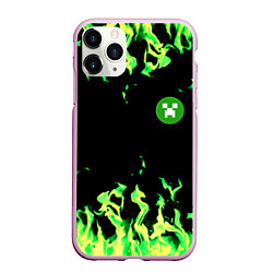 Чехол iPhone 11 Pro матовый Minecraft green flame, цвет: 3D-розовый