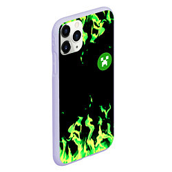 Чехол iPhone 11 Pro матовый Minecraft green flame, цвет: 3D-светло-сиреневый — фото 2