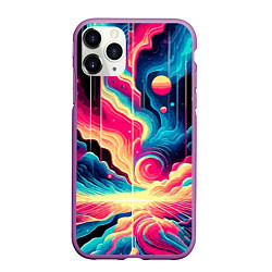 Чехол iPhone 11 Pro матовый Neon space fantasy - ai art