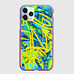 Чехол iPhone 11 Pro матовый Желто-зеленое граффити, цвет: 3D-фиолетовый