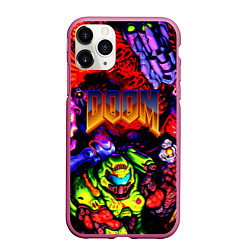 Чехол iPhone 11 Pro матовый Doom game demons, цвет: 3D-малиновый