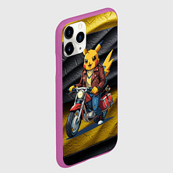 Чехол iPhone 11 Pro матовый Пикачу байкер на мотоцикле, цвет: 3D-фиолетовый — фото 2