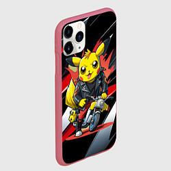 Чехол iPhone 11 Pro матовый Пикачу байкер на мотоцикле, цвет: 3D-малиновый — фото 2