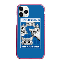 Чехол iPhone 11 Pro матовый Home is where the cats are, цвет: 3D-малиновый