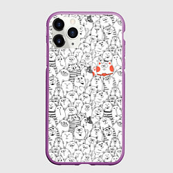 Чехол iPhone 11 Pro матовый Румяная киска и серые коты, цвет: 3D-фиолетовый