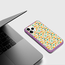 Чехол iPhone 11 Pro матовый Акварельные тропические фрукты, цвет: 3D-фиолетовый — фото 2