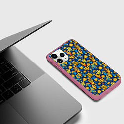 Чехол iPhone 11 Pro матовый Кактусы разноцветный мексиканский яркий узор, цвет: 3D-малиновый — фото 2