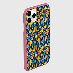 Чехол iPhone 11 Pro матовый Кактусы разноцветный мексиканский яркий узор, цвет: 3D-малиновый — фото 2