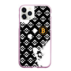 Чехол iPhone 11 Pro матовый Bitcoin pattern binance, цвет: 3D-розовый