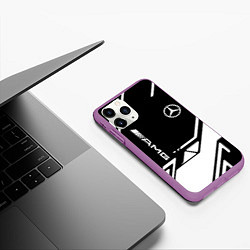 Чехол iPhone 11 Pro матовый Mercedes bens geometry, цвет: 3D-фиолетовый — фото 2