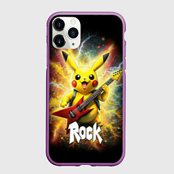 Чехол iPhone 11 Pro матовый Рок звезда Пикачу с электрогитарой, цвет: 3D-фиолетовый