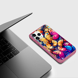 Чехол iPhone 11 Pro матовый Разноцветные бабочки - нейросеть, цвет: 3D-малиновый — фото 2
