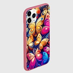 Чехол iPhone 11 Pro матовый Разноцветные бабочки - нейросеть, цвет: 3D-малиновый — фото 2