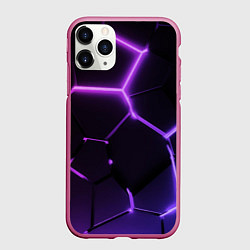 Чехол iPhone 11 Pro матовый Темные фиолетовые неоновые плиты в разломе