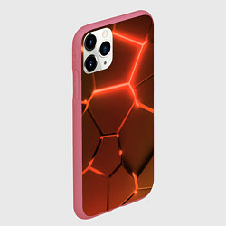 Чехол iPhone 11 Pro матовый Оранжевые неоновые плиты в разломе, цвет: 3D-малиновый — фото 2