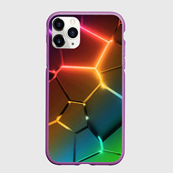 Чехол iPhone 11 Pro матовый Радужные неоновые плиты в разломе, цвет: 3D-фиолетовый