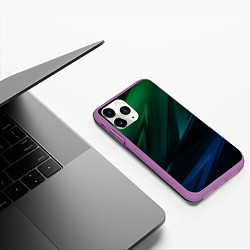 Чехол iPhone 11 Pro матовый Зелено-синие абстрактные объемные полосы, цвет: 3D-фиолетовый — фото 2