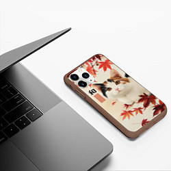 Чехол iPhone 11 Pro матовый Кошка и листья клена - осень, цвет: 3D-коричневый — фото 2