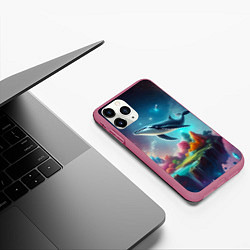 Чехол iPhone 11 Pro матовый Космический кит - нейросеть, цвет: 3D-малиновый — фото 2