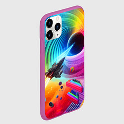 Чехол iPhone 11 Pro матовый Полёт к чёрной дыре - нейросеть, цвет: 3D-фиолетовый — фото 2