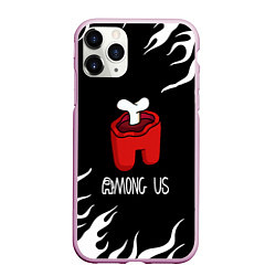 Чехол iPhone 11 Pro матовый Among us fire game, цвет: 3D-розовый