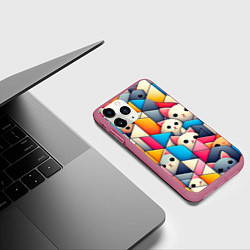 Чехол iPhone 11 Pro матовый Geometric pattern with kittens - ai art, цвет: 3D-малиновый — фото 2