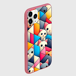 Чехол iPhone 11 Pro матовый Geometric pattern with kittens - ai art, цвет: 3D-малиновый — фото 2