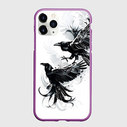 Чехол iPhone 11 Pro матовый Два каллиграфических ворона, цвет: 3D-фиолетовый