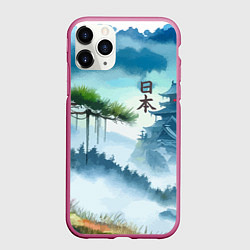Чехол iPhone 11 Pro матовый Японский пейзаж - акварель живопись