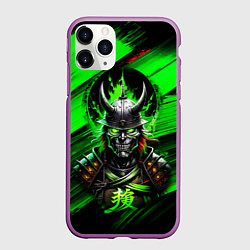 Чехол iPhone 11 Pro матовый Самурай зеленый яркий фон, цвет: 3D-фиолетовый