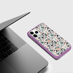 Чехол iPhone 11 Pro матовый Дудл хипстер, цвет: 3D-фиолетовый — фото 2