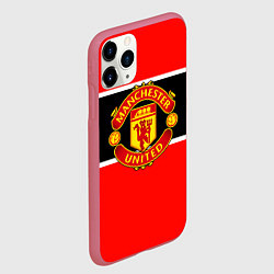 Чехол iPhone 11 Pro матовый Манчестер Юнайтед полосы, цвет: 3D-малиновый — фото 2