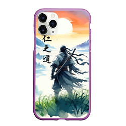 Чехол iPhone 11 Pro матовый Ghost of Tsushima - samurai on the background of t, цвет: 3D-фиолетовый