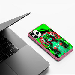 Чехол iPhone 11 Pro матовый Девушка самурай в прозрачном костюме, цвет: 3D-малиновый — фото 2