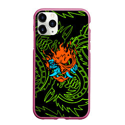 Чехол iPhone 11 Pro матовый Samurai dragon steel logo, цвет: 3D-малиновый