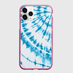 Чехол iPhone 11 Pro матовый Тай-дай бело-синий, цвет: 3D-малиновый