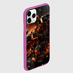 Чехол iPhone 11 Pro матовый Черные кубики во взрыве абстракции, цвет: 3D-фиолетовый — фото 2