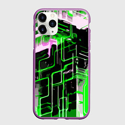 Чехол iPhone 11 Pro матовый Хаотичная зелёно-белая абстракция, цвет: 3D-фиолетовый