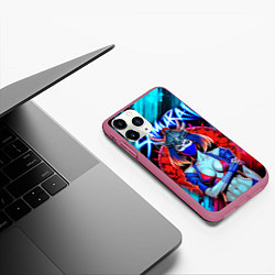 Чехол iPhone 11 Pro матовый Девушка самурай в синей маске - Китана, цвет: 3D-малиновый — фото 2