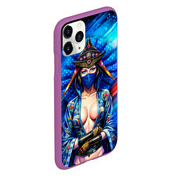 Чехол iPhone 11 Pro матовый Девушка самурай в откровенном костюме, цвет: 3D-фиолетовый — фото 2