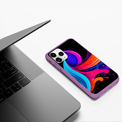 Чехол iPhone 11 Pro матовый Неоновая красочная абстракция - нейросеть, цвет: 3D-фиолетовый — фото 2