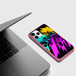 Чехол iPhone 11 Pro матовый Разноцветная неоновая абстракция - нейроарт, цвет: 3D-малиновый — фото 2