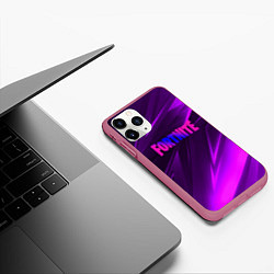 Чехол iPhone 11 Pro матовый Fortnite neon stripes angles logo, цвет: 3D-малиновый — фото 2