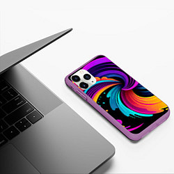 Чехол iPhone 11 Pro матовый Яркая красочная абстракция - нейроарт, цвет: 3D-фиолетовый — фото 2