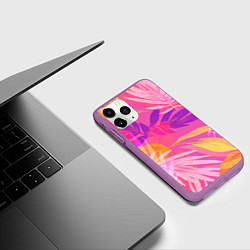 Чехол iPhone 11 Pro матовый Летний фон с цветными листьями в акварельном стиле, цвет: 3D-фиолетовый — фото 2