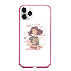 Чехол iPhone 11 Pro матовый Pink dreams girl with book, цвет: 3D-малиновый