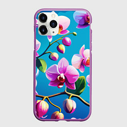 Чехол iPhone 11 Pro матовый Орхидея цветы паттерн