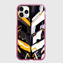 Чехол iPhone 11 Pro матовый Хаотичная жёлто-белая абстракция на чёрном фоне, цвет: 3D-малиновый