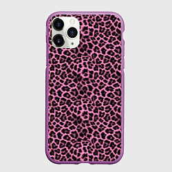 Чехол iPhone 11 Pro матовый Шкура леопарда в черно розовую текстуру